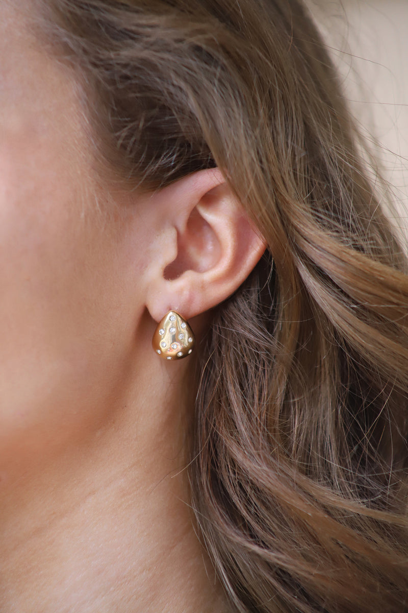 Pave Teardrop Brass Earrings