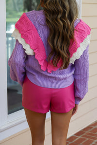 livin in lilac sweater purple sweaters lilac sweaters lavender sweaters lavender and pink sweater cute sweaters comfy sweaters trendy sweaters ruffle sweater ruffle purple sweater  