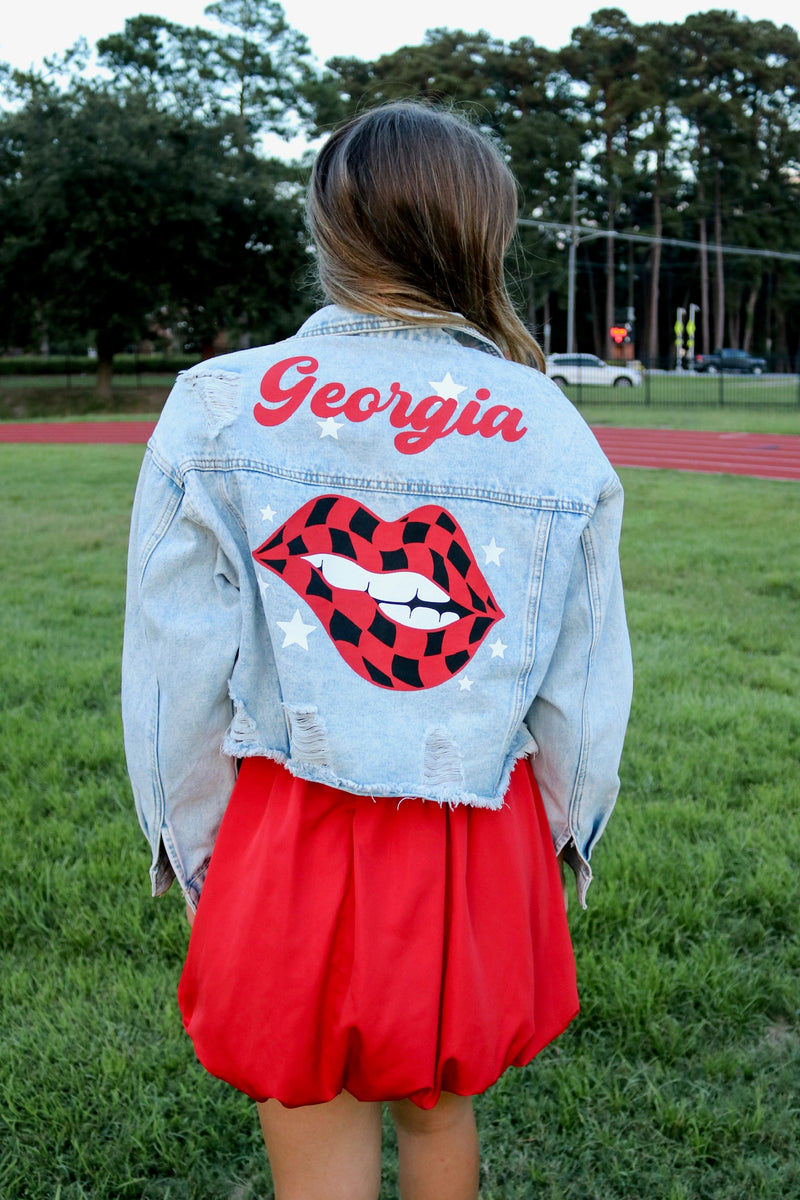 Georgia Checkered Lips Denim Jacket