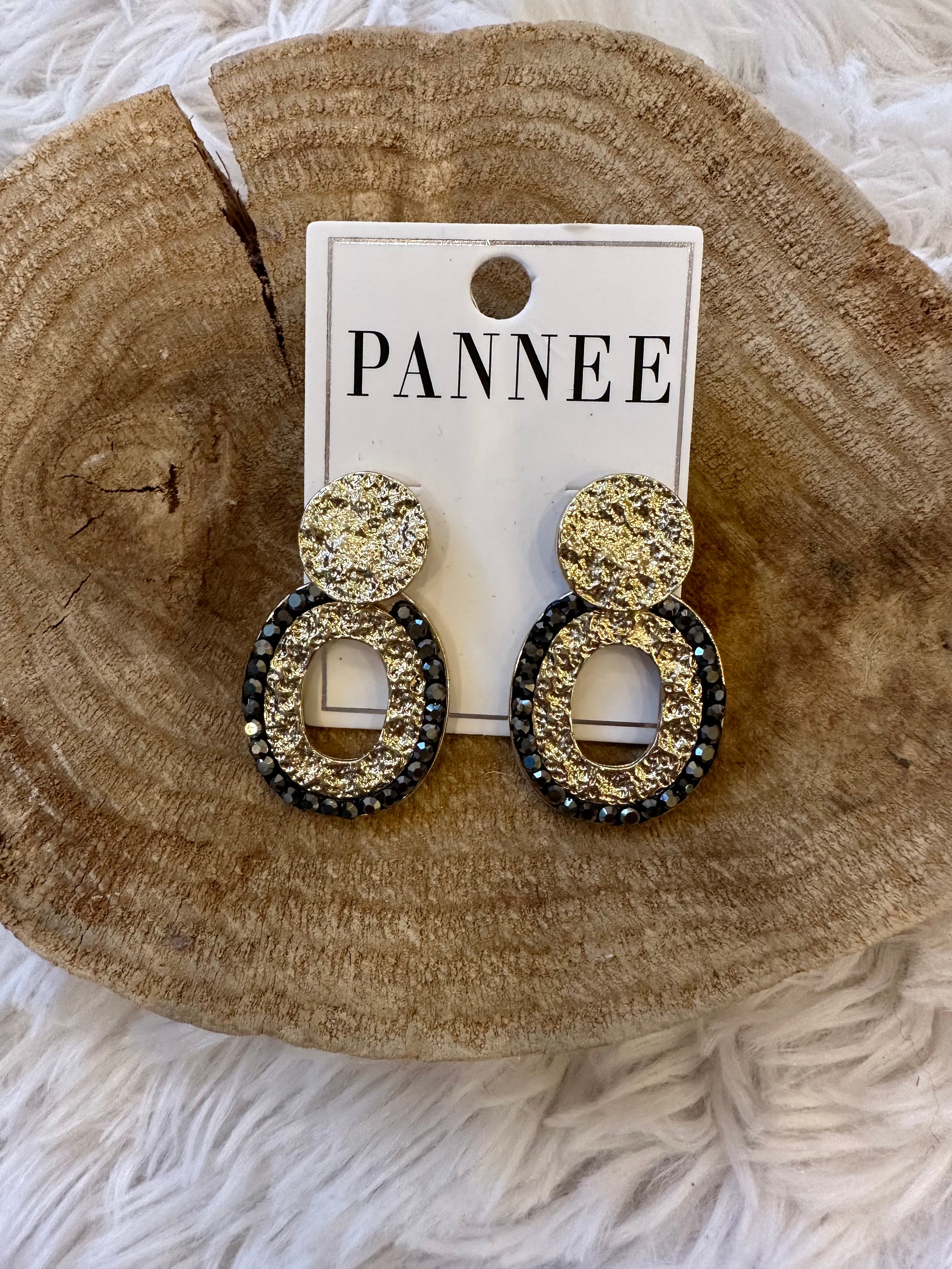 Stamped Grey and Gold Dangle Earrings