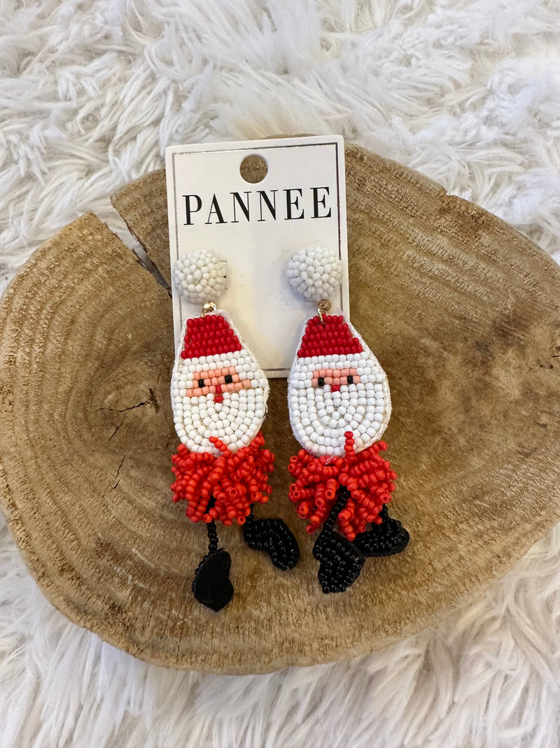 Beaded Santas Dangle Earrings