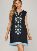 Sleeveless Front Embroidered Mini Dress with Pockets