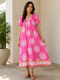 Pink Smocked Midi Dress