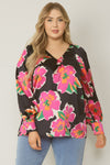 Long Sleeve Silk V-Neck Floral Top - Three Color Options